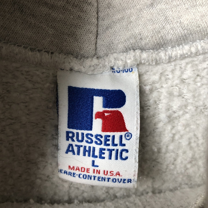 Vintage 90'S Russell triple print college pullover sweatshirt, made in the USA, size L. cotton gray type Vintage Second Hand