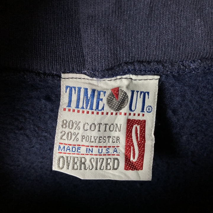 Vintage 90'S TIME OUT College Pullover Hoodie, Made in USA, Men's Size Small cotton navy blue type Vintage Second Hand
