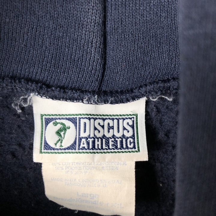 Vintage 80s-90'S DIscus ATHLETIC College Pullover Hoodie, Made in USA, Men's Size L cotton navy blue type Vintage Second Hand