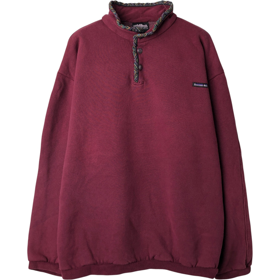 THOUSAND MILE High-Neck Henley Sweatshirt, Made in USA, Men's XL cotton Red type red-purple Vintage Second Hand