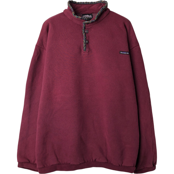 THOUSAND MILE High-Neck Henley Sweatshirt, Made in USA, Men's XL cotton Red type red-purple Vintage Second Hand