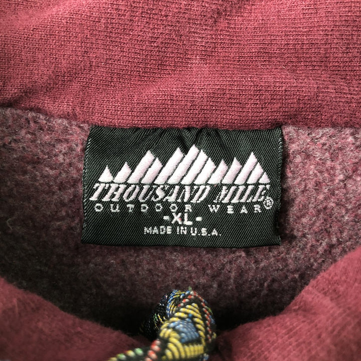 THOUSAND MILE High-Neck Henley Sweatshirt, Made in USA, Men's XL cotton Red type red-purple Vintage Second Hand