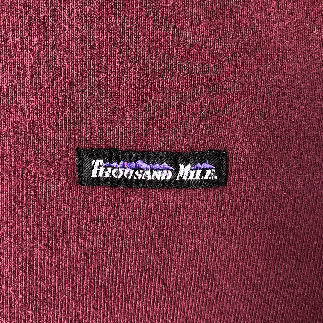 THOUSAND MILE High-Neck Henley Sweatshirt, Made in USA, Men's XL cotton Red type red-purple Vintage Second Hand