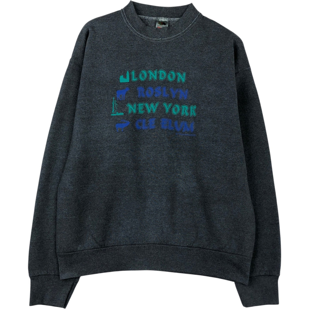 90'S Fruit of the Loom printed sweatshirt, made in the USA, men's size L, vintage cotton gray type Vintage Second Hand