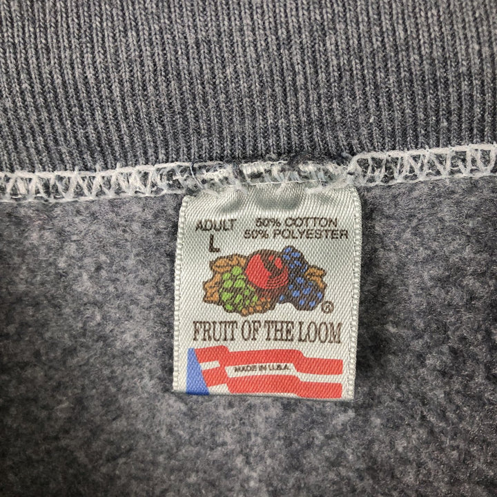 90'S Fruit of the Loom printed sweatshirt, made in the USA, men's size L, vintage cotton gray type Vintage Second Hand