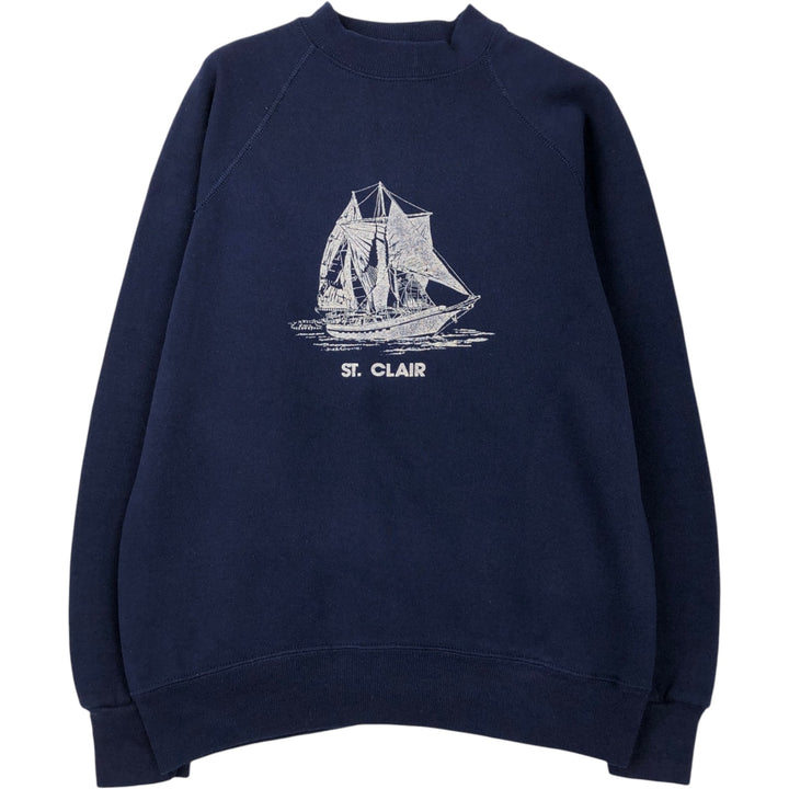 Vintage 90'S BASSETT WALKER printed sweatshirt, made in the USA, size M, men's polyester navy blue type Vintage Second Hand