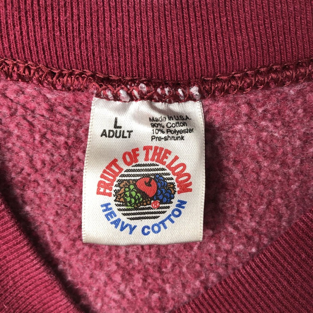 90'S Fruit of the Loom printed sweatshirt, made in the USA, men's size L, vintage cotton Red type red-purple Vintage Second Hand