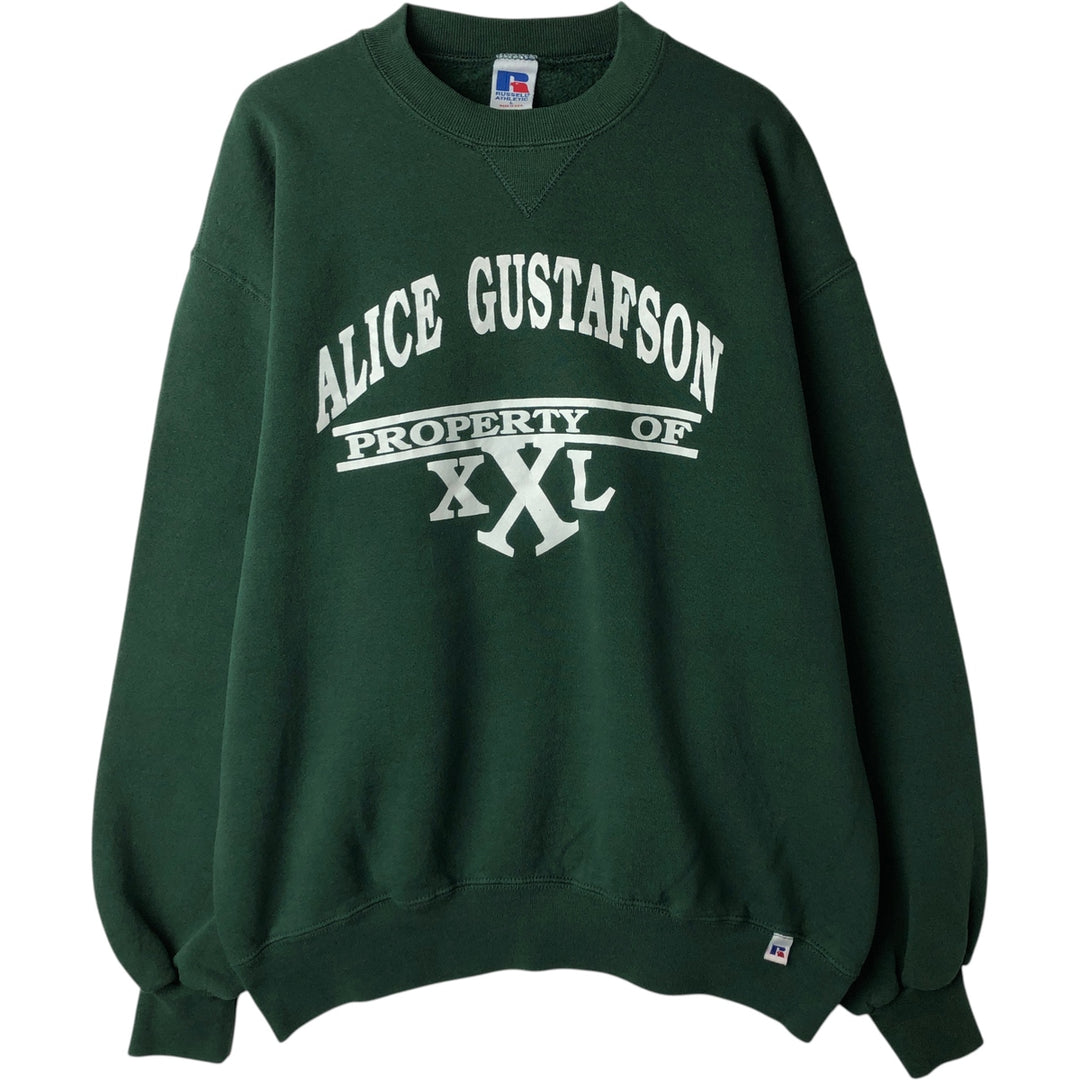 90'S Russell triple print college sweatshirt, made in the USA, men's size L, vintage cotton Green type dark green Vintage Second Hand