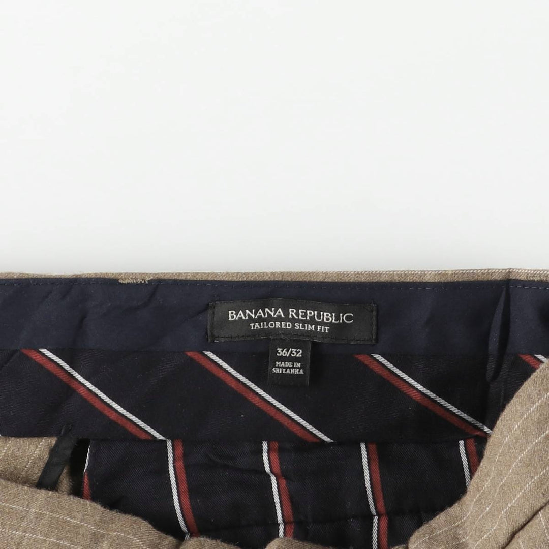 Banana Republic Tailored Slim Fit Striped Wool Pants, Men's Size 37 wool brown type Vintage Second Hand