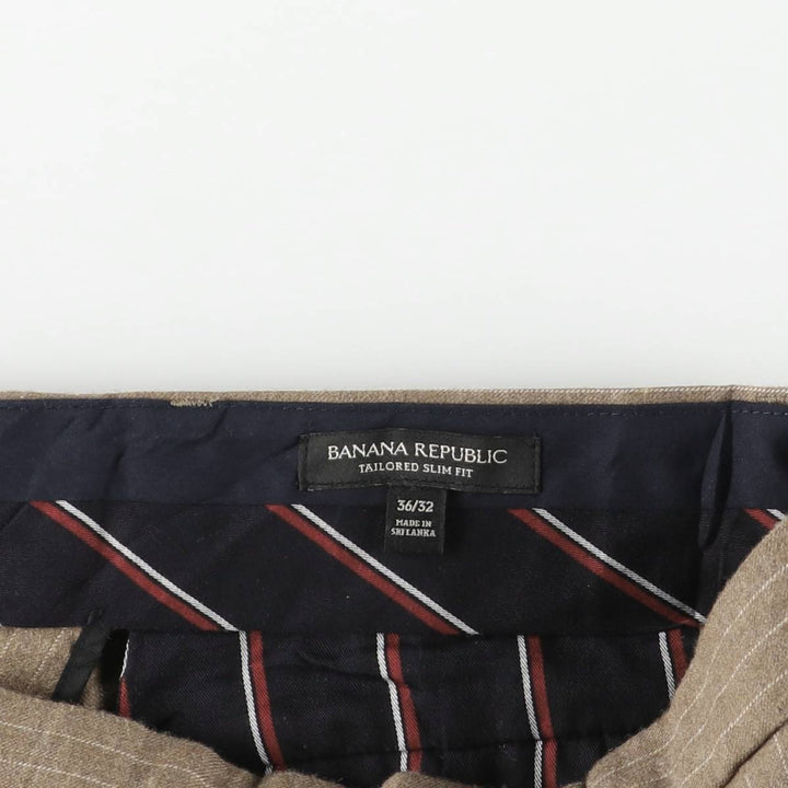 Banana Republic Tailored Slim Fit Striped Wool Pants, Men's Size 37 wool brown type Vintage Second Hand