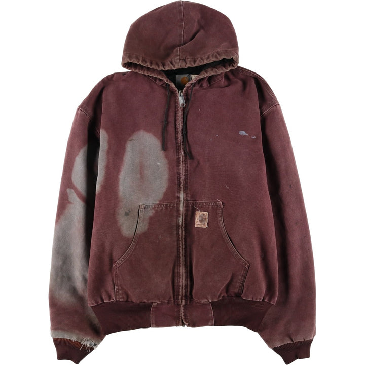 90'S Carhartt Active Jacket, Padded Duck Full-Zip Hoodie, Made in USA, Men's XL, Vintage cotton burgundy type Vintage Second Hand