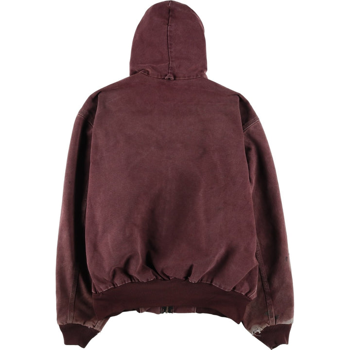 90'S Carhartt Active Jacket, Padded Duck Full-Zip Hoodie, Made in USA, Men's XL, Vintage cotton burgundy type Vintage Second Hand