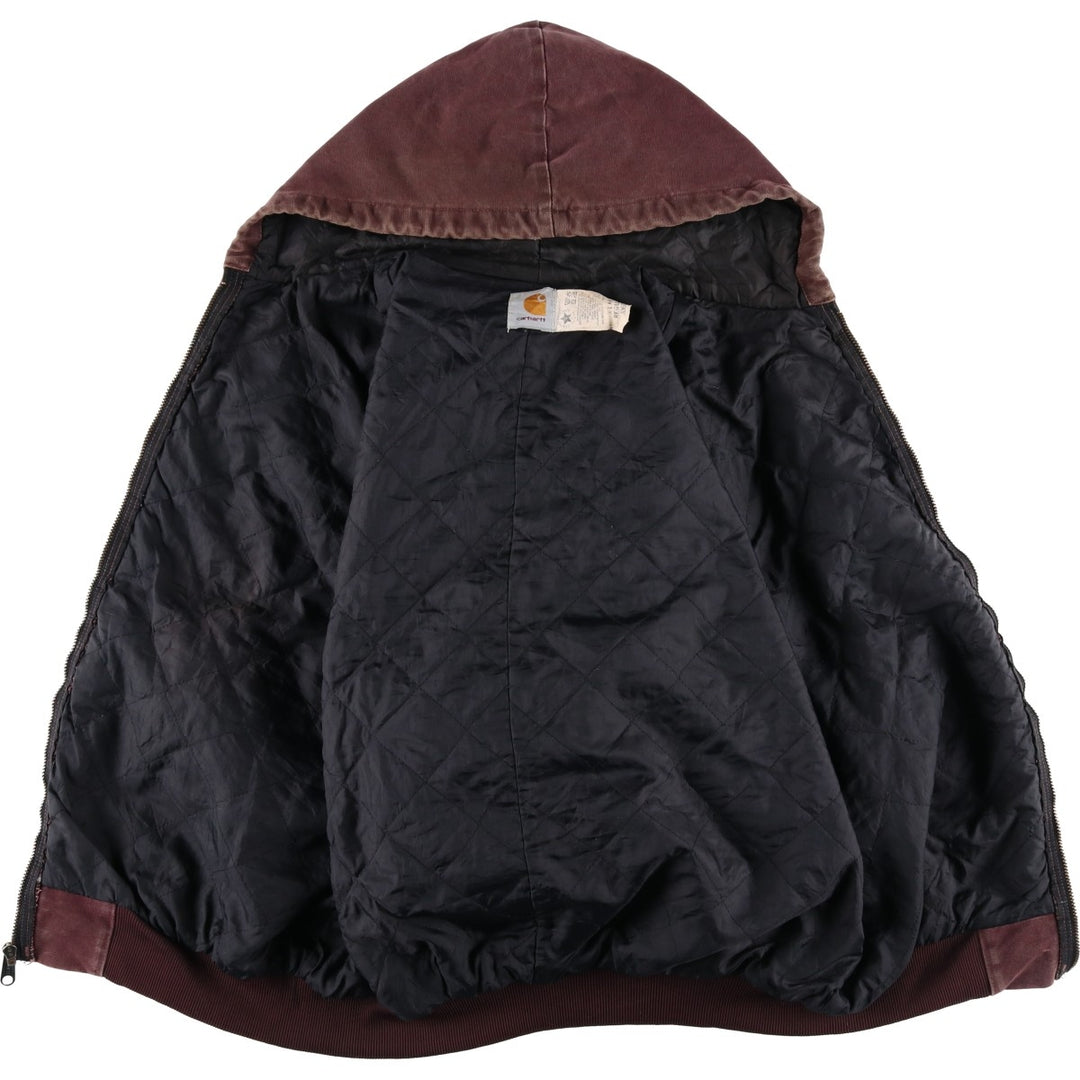 90'S Carhartt Active Jacket, Padded Duck Full-Zip Hoodie, Made in USA, Men's XL, Vintage cotton burgundy type Vintage Second Hand