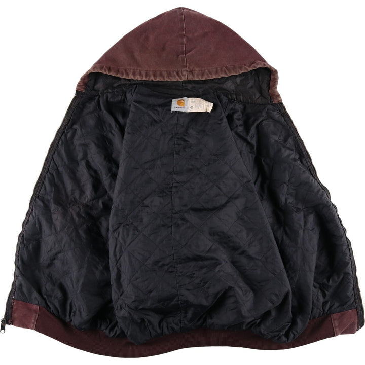 90'S Carhartt Active Jacket, Padded Duck Full-Zip Hoodie, Made in USA, Men's XL, Vintage cotton burgundy type Vintage Second Hand