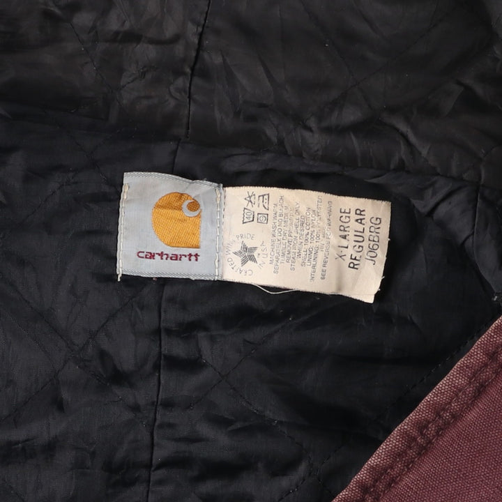 90'S Carhartt Active Jacket, Padded Duck Full-Zip Hoodie, Made in USA, Men's XL, Vintage cotton burgundy type Vintage Second Hand