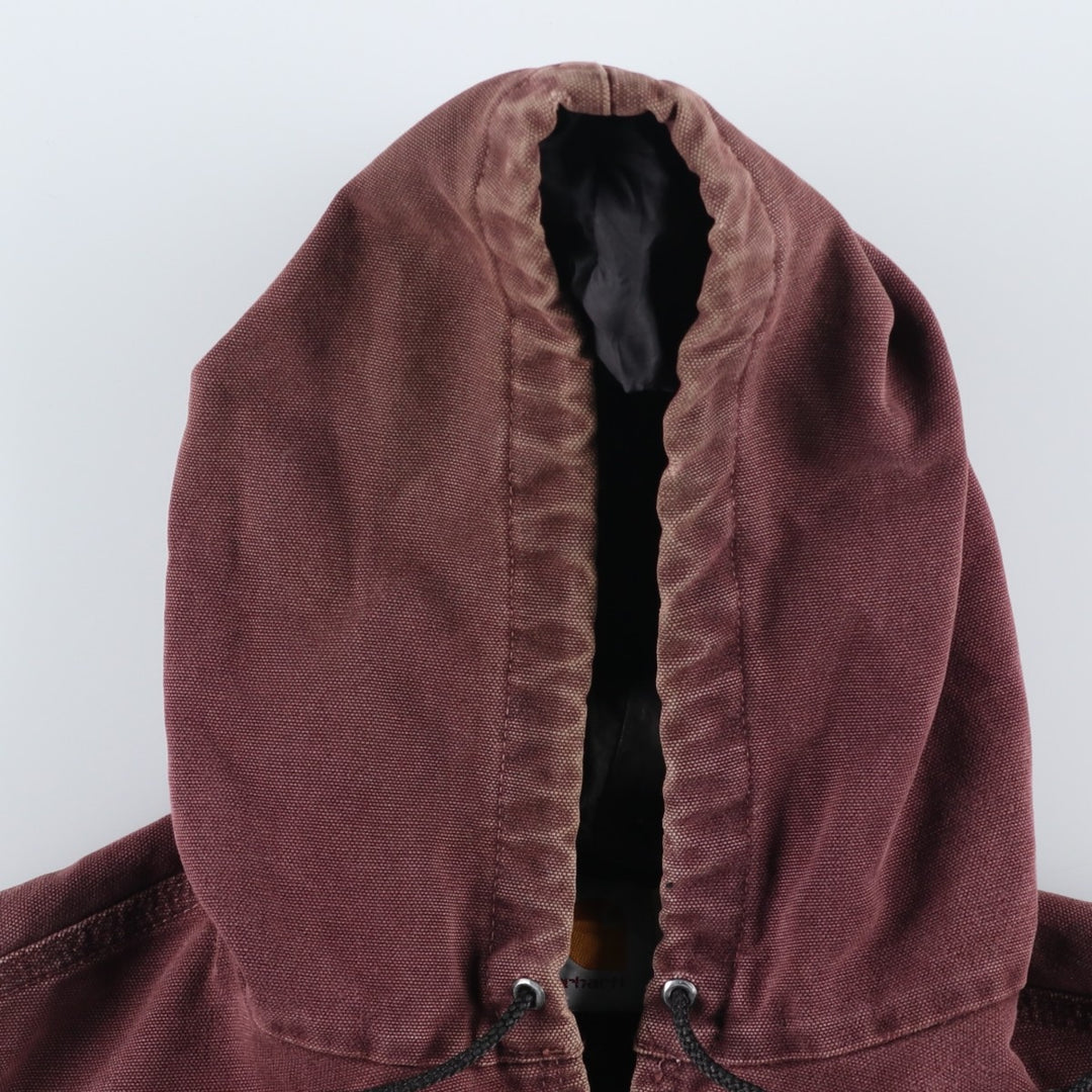 90'S Carhartt Active Jacket, Padded Duck Full-Zip Hoodie, Made in USA, Men's XL, Vintage cotton burgundy type Vintage Second Hand
