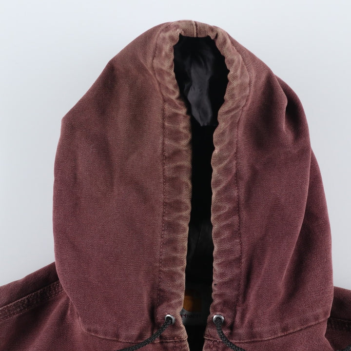 90'S Carhartt Active Jacket, Padded Duck Full-Zip Hoodie, Made in USA, Men's XL, Vintage cotton burgundy type Vintage Second Hand
