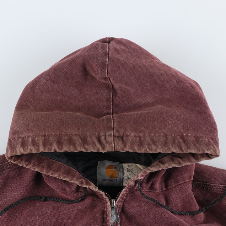 90'S Carhartt Active Jacket, Padded Duck Full-Zip Hoodie, Made in USA, Men's XL, Vintage cotton burgundy type Vintage Second Hand