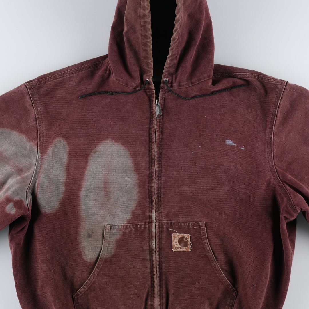 90'S Carhartt Active Jacket, Padded Duck Full-Zip Hoodie, Made in USA, Men's XL, Vintage cotton burgundy type Vintage Second Hand