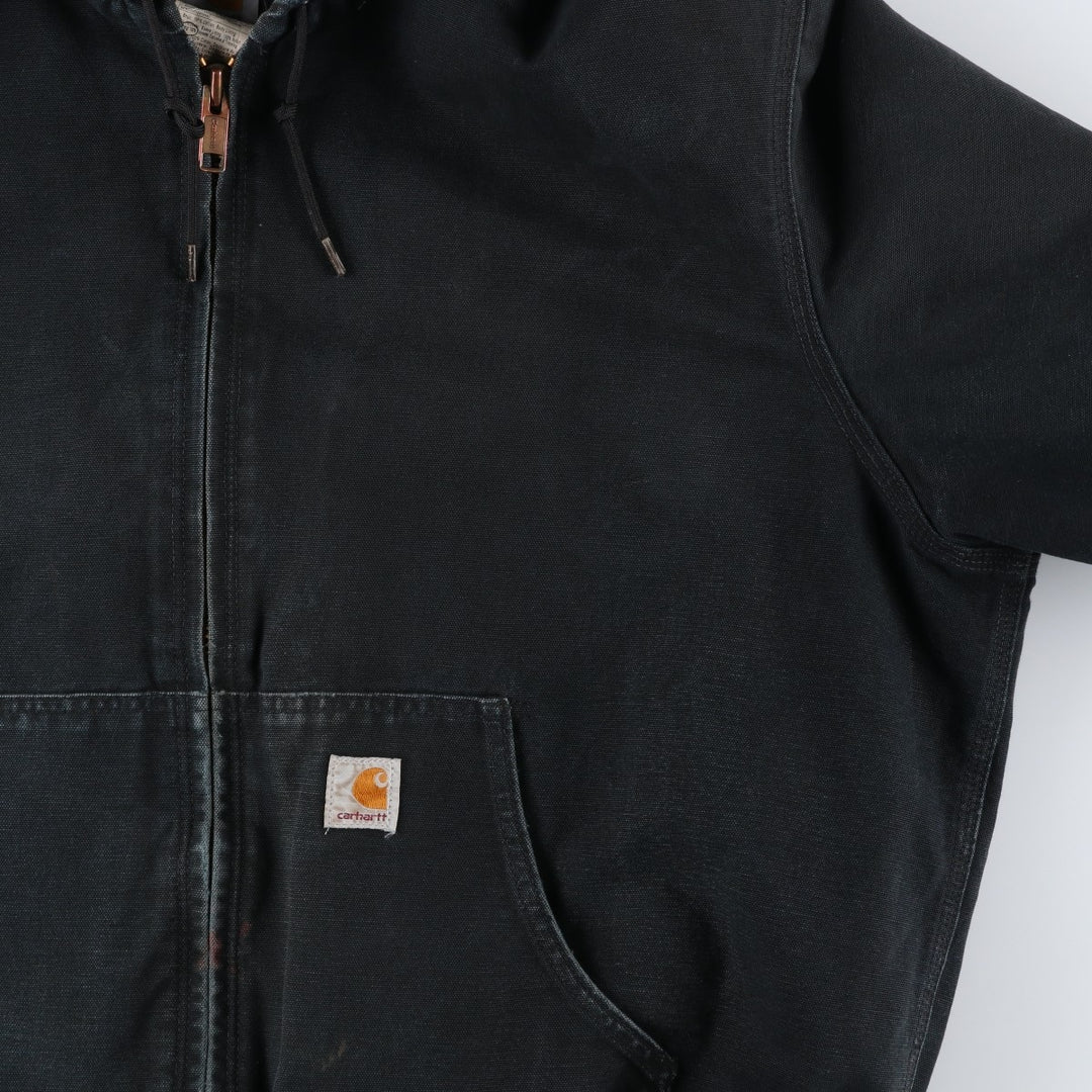 2000'S Carhartt Active Jacket, Padded Duck Full Zip Hoodie, Men's Size XL cotton black type Vintage Second Hand