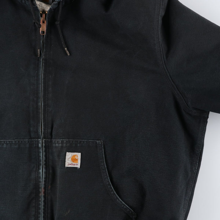 2000'S Carhartt Active Jacket, Padded Duck Full Zip Hoodie, Men's Size XL cotton black type Vintage Second Hand