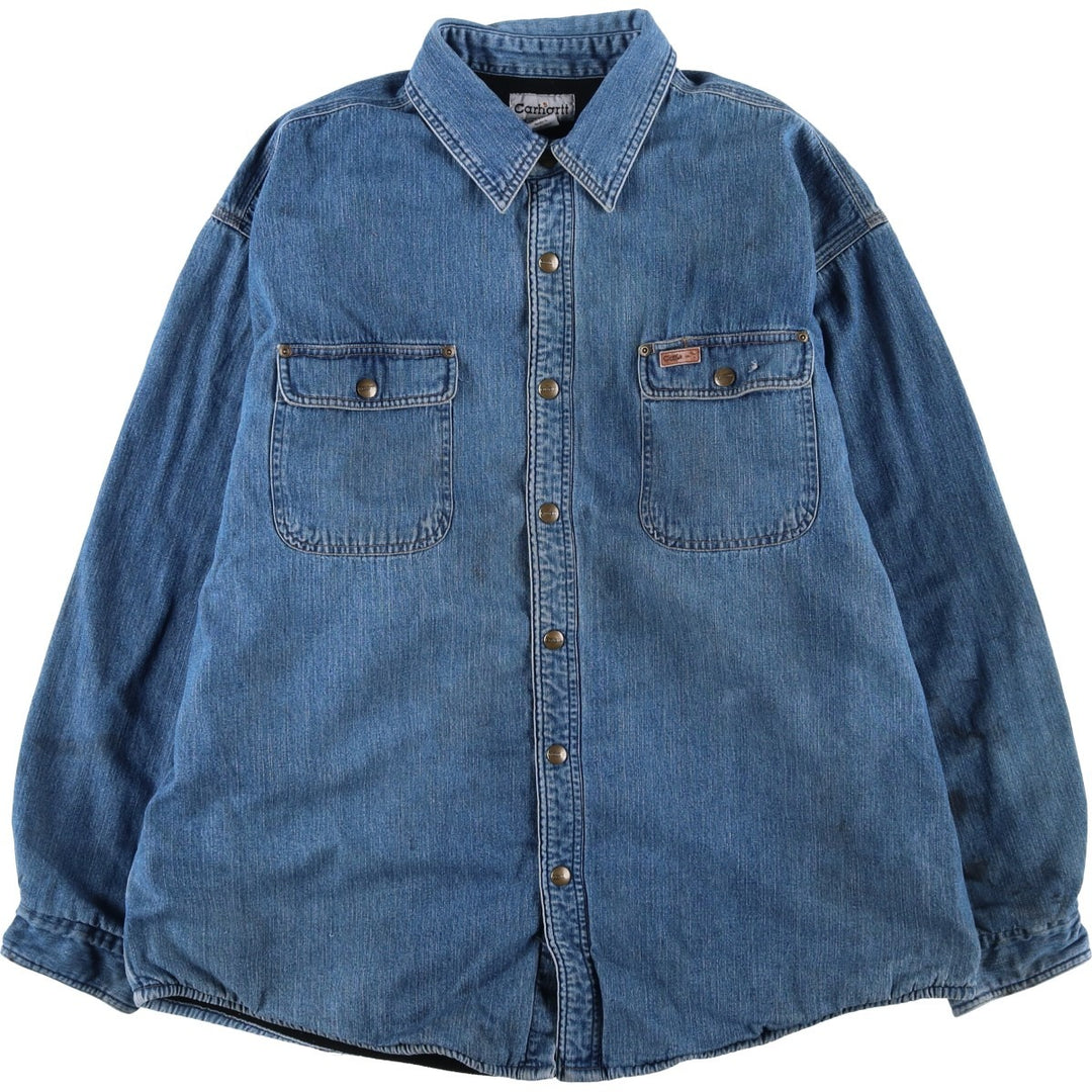 2000'S Carhartt denim shirt jacket, men's size XL cotton blue type Vintage Second Hand