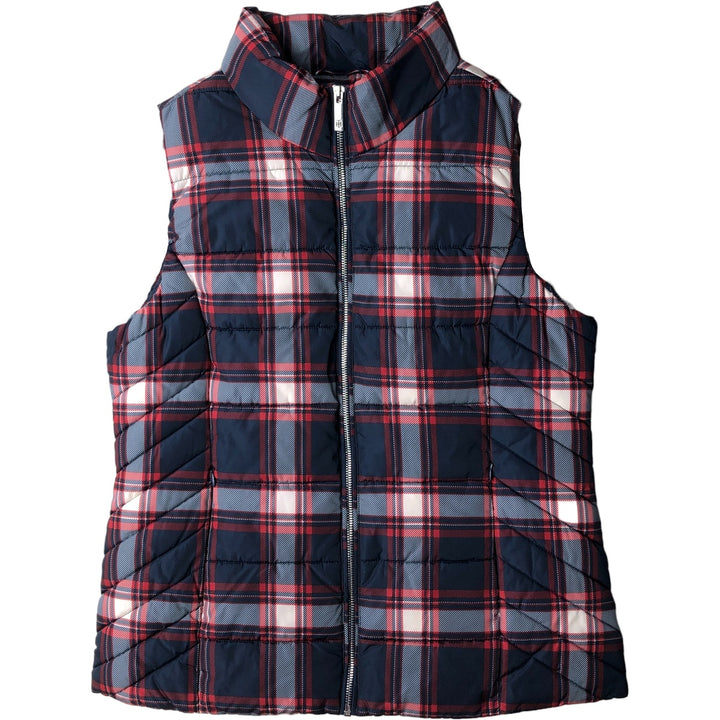 Tommy Hilfiger tartan check padded vest, size M, women's polyester navy blue type Vintage Second Hand