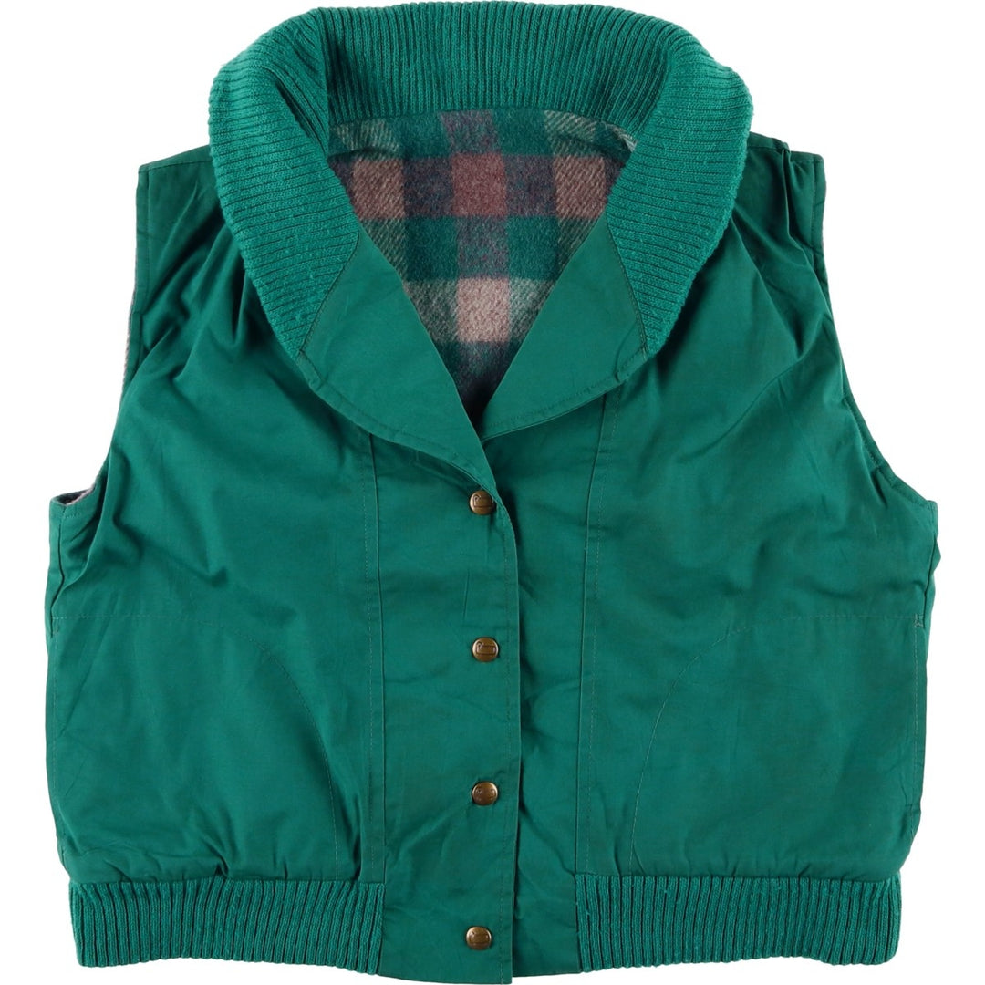 1970'S WOOLRICH shawl collar reversible padded vest, made in the USA, women's size L polyester green type Vintage Second Hand