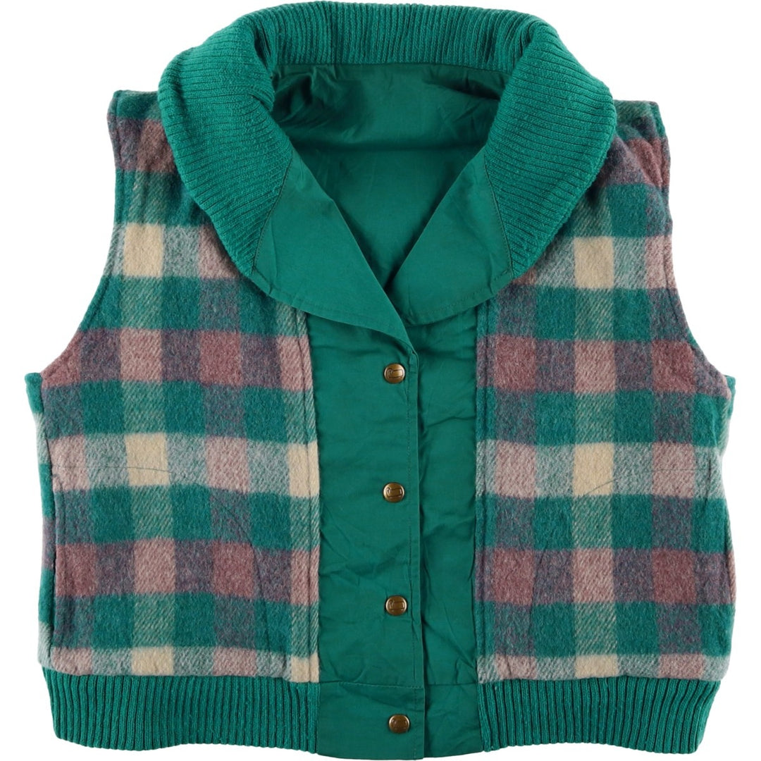1970'S WOOLRICH shawl collar reversible padded vest, made in the USA, women's size L polyester green type Vintage Second Hand
