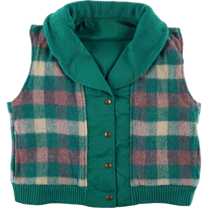1970'S WOOLRICH shawl collar reversible padded vest, made in the USA, women's size L polyester green type Vintage Second Hand