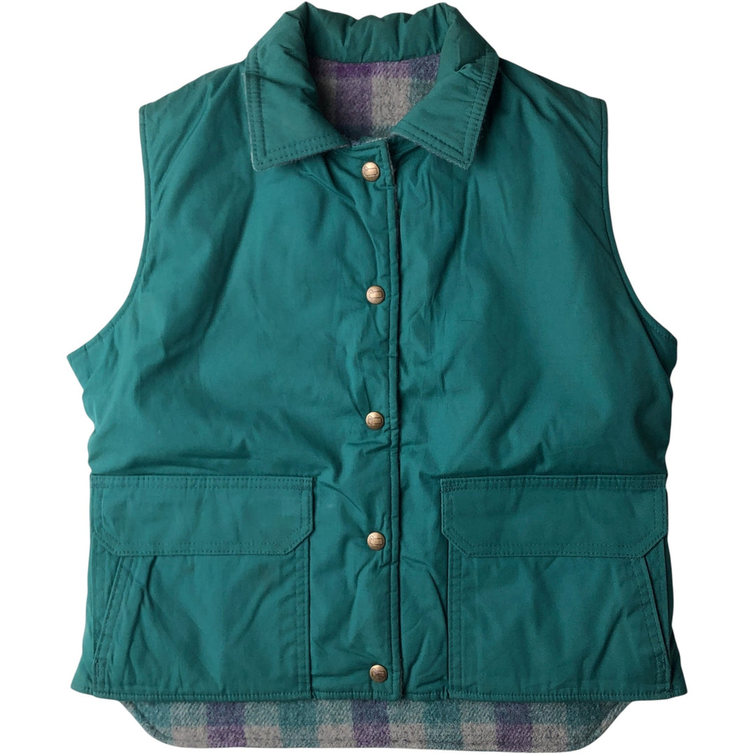 1970'S WOOLRICH Check Pattern Reversible Padded Vest, Made in USA, Women's Size M polyester green type Vintage Second Hand