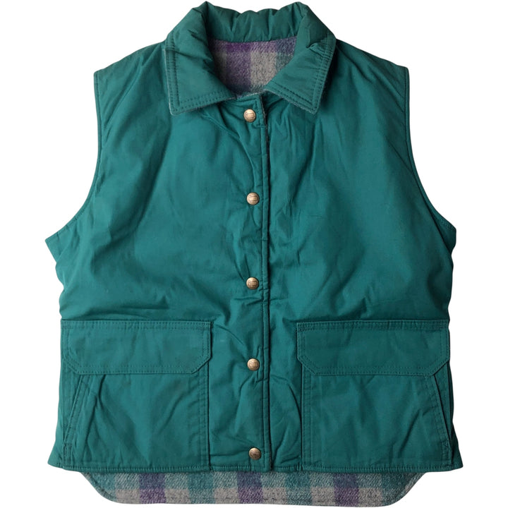 1970'S WOOLRICH Check Pattern Reversible Padded Vest, Made in USA, Women's Size M polyester green type Vintage Second Hand