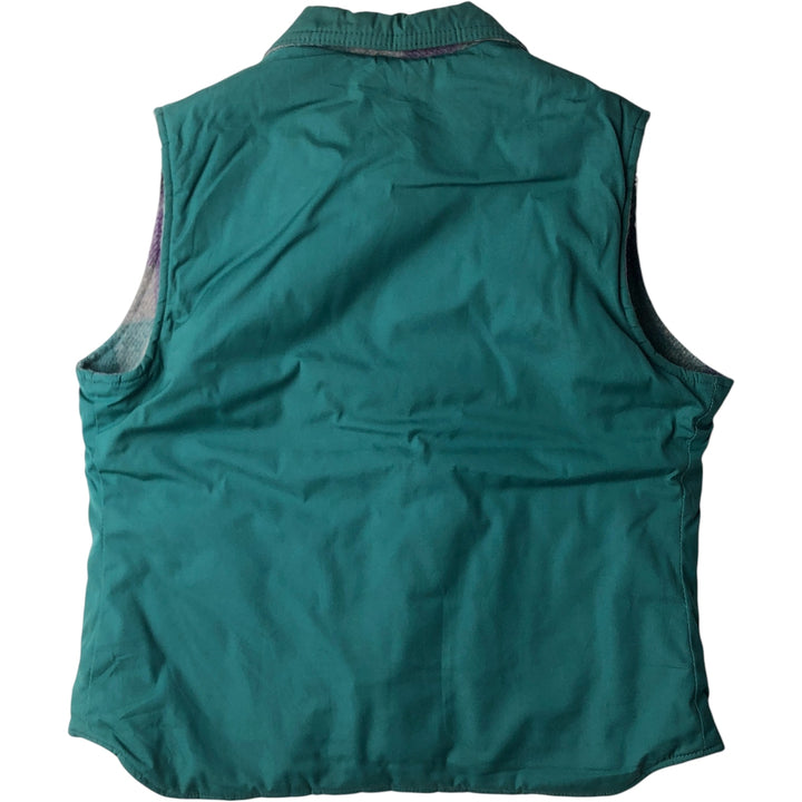 1970'S WOOLRICH Check Pattern Reversible Padded Vest, Made in USA, Women's Size M polyester green type Vintage Second Hand