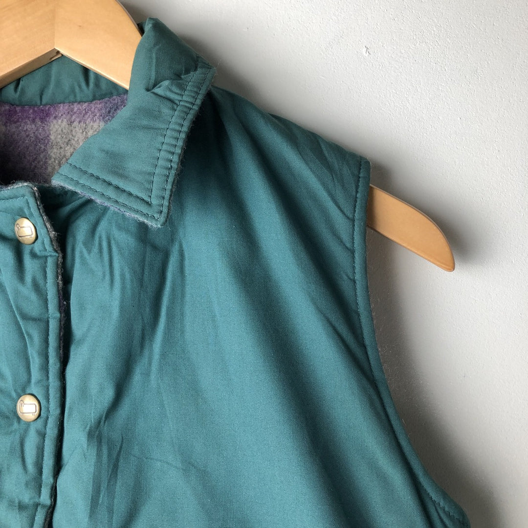 1970'S WOOLRICH Check Pattern Reversible Padded Vest, Made in USA, Women's Size M polyester green type Vintage Second Hand