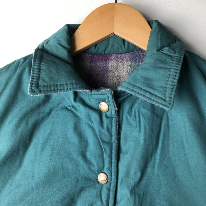 1970'S WOOLRICH Check Pattern Reversible Padded Vest, Made in USA, Women's Size M polyester green type Vintage Second Hand