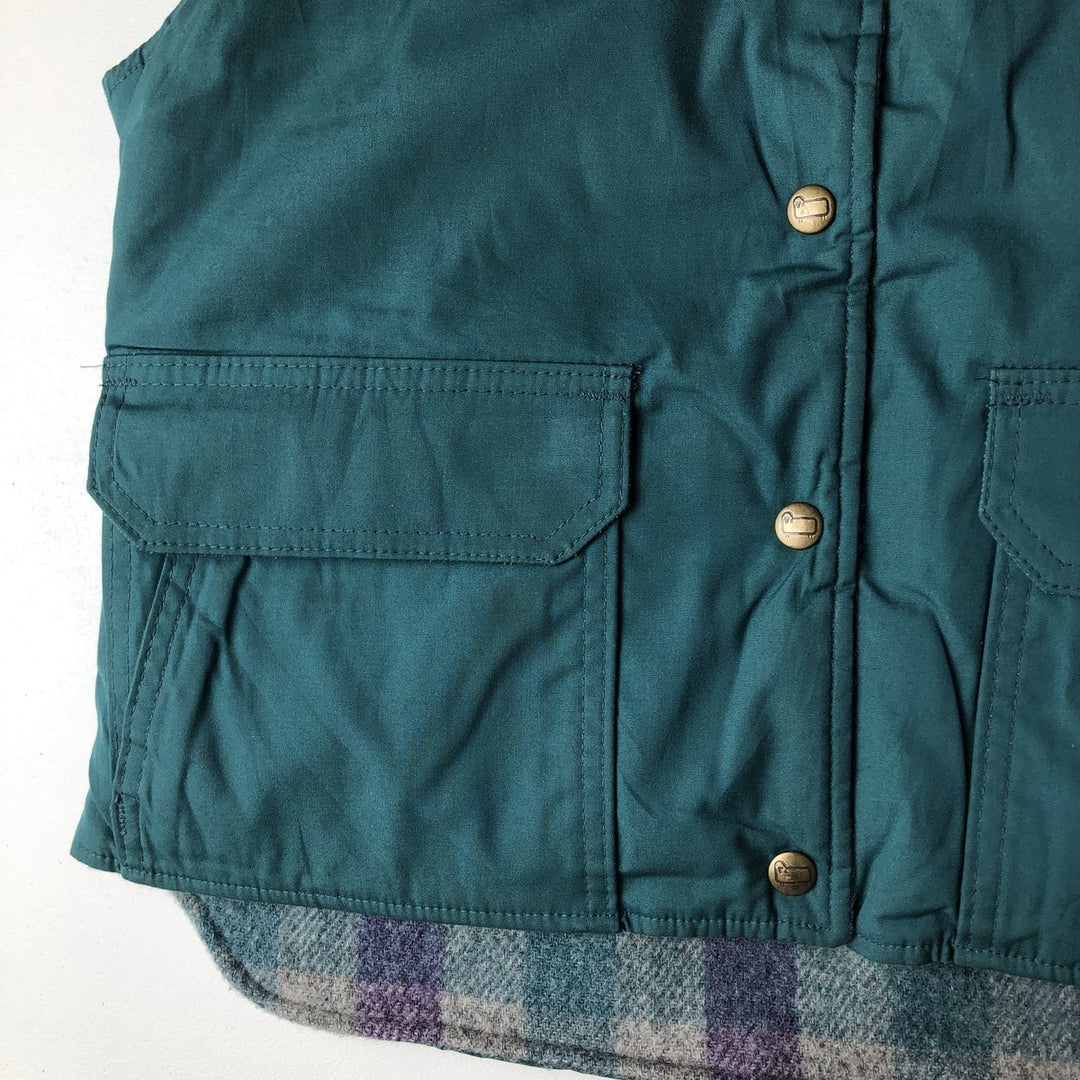 1970'S WOOLRICH Check Pattern Reversible Padded Vest, Made in USA, Women's Size M polyester green type Vintage Second Hand