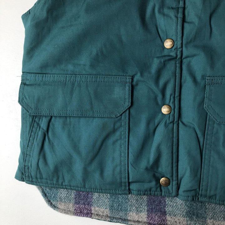 1970'S WOOLRICH Check Pattern Reversible Padded Vest, Made in USA, Women's Size M polyester green type Vintage Second Hand