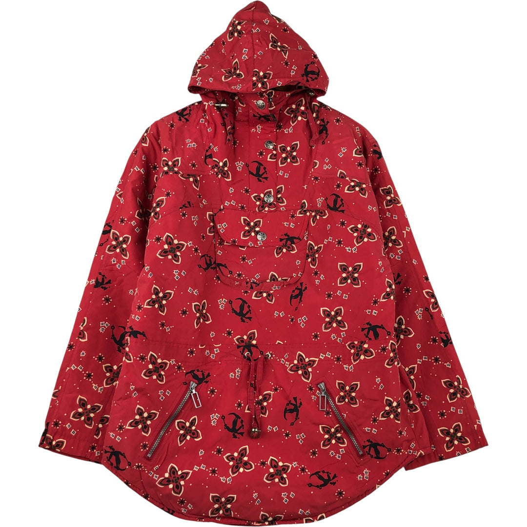 1990'S LLBean All-Over Floral Print Padded Anorak Parka Puffer Jacket, Women's Size Medium, Vintage Nylon red type Vintage Second Hand