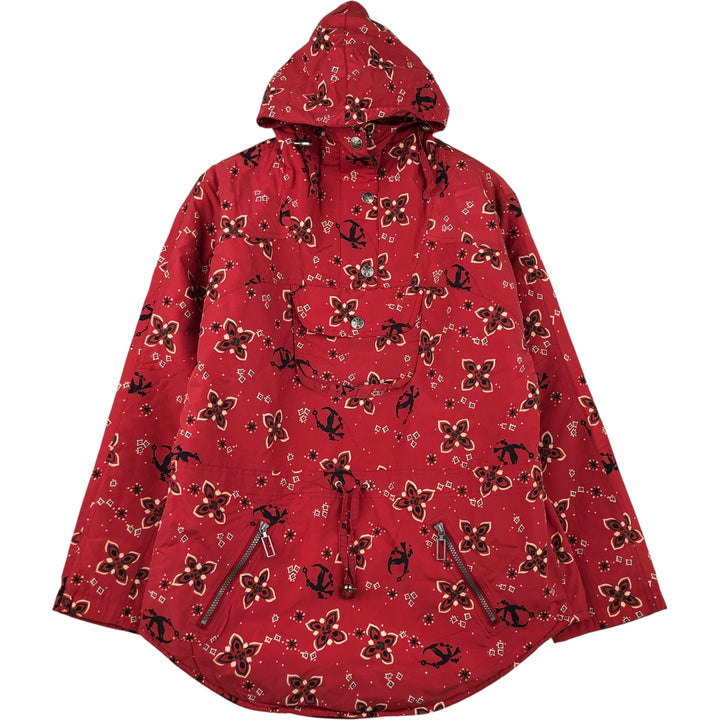1990'S LLBean All-Over Floral Print Padded Anorak Parka Puffer Jacket, Women's Size Medium, Vintage Nylon red type Vintage Second Hand