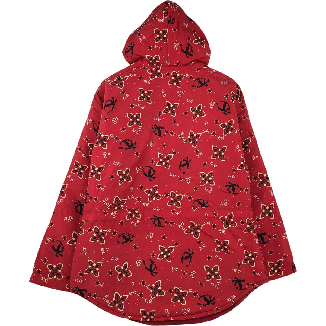 1990'S LLBean All-Over Floral Print Padded Anorak Parka Puffer Jacket, Women's Size Medium, Vintage Nylon red type Vintage Second Hand