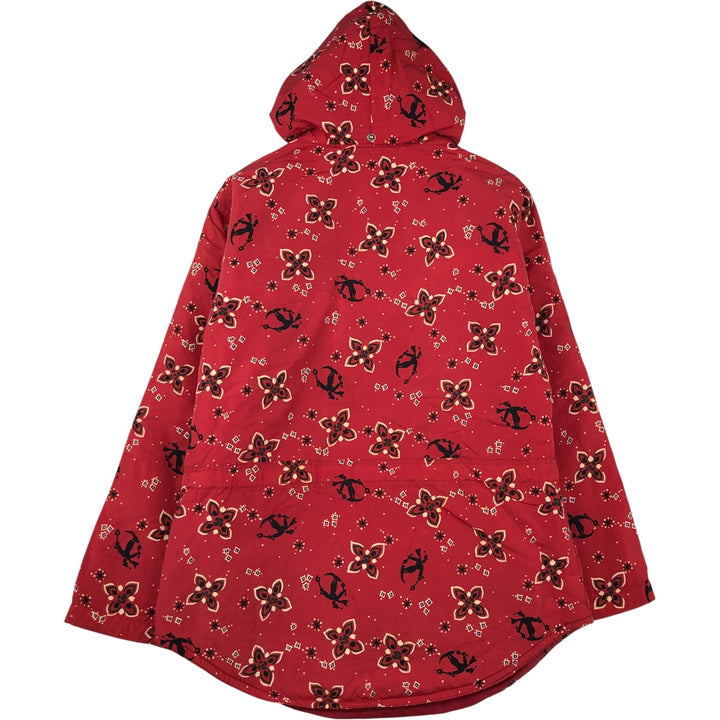 1990'S LLBean All-Over Floral Print Padded Anorak Parka Puffer Jacket, Women's Size Medium, Vintage Nylon red type Vintage Second Hand