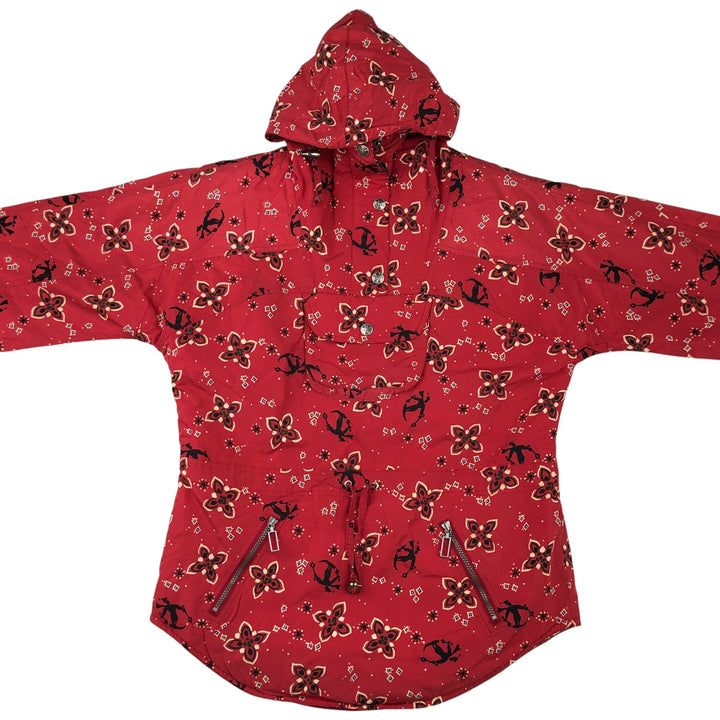 1990'S LLBean All-Over Floral Print Padded Anorak Parka Puffer Jacket, Women's Size Medium, Vintage Nylon red type Vintage Second Hand