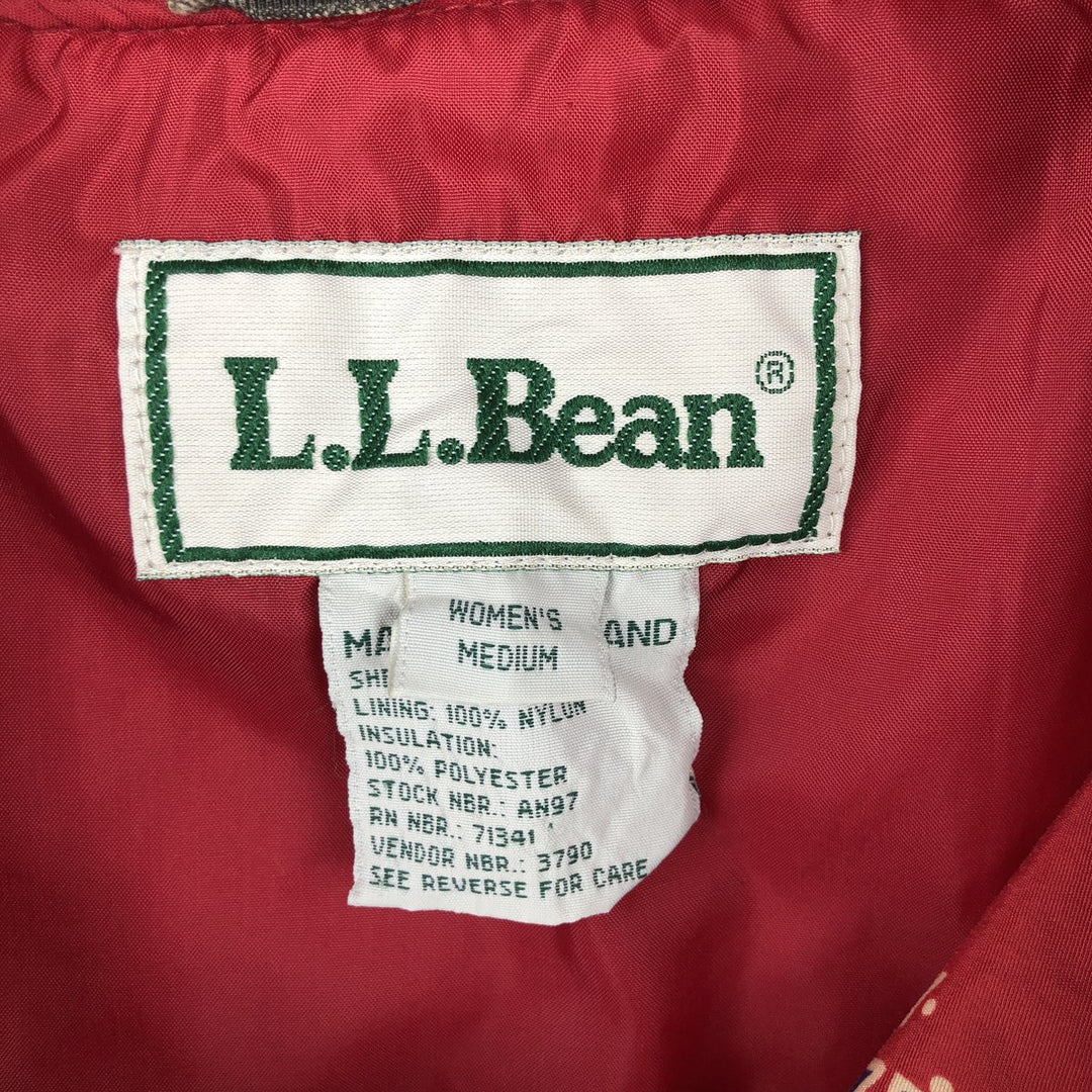 1990'S LLBean All-Over Floral Print Padded Anorak Parka Puffer Jacket, Women's Size Medium, Vintage Nylon red type Vintage Second Hand