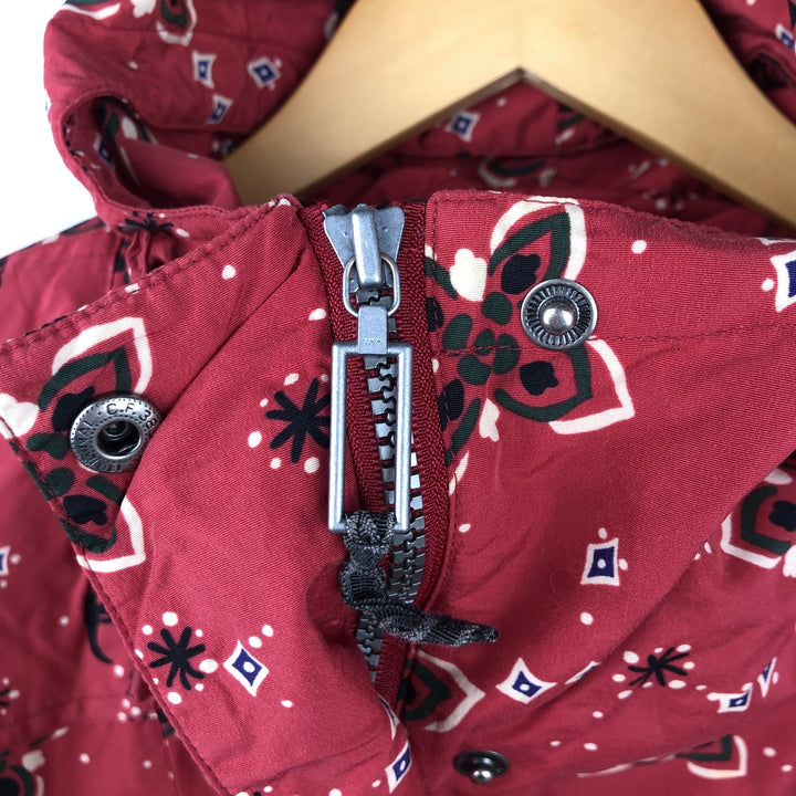 1990'S LLBean All-Over Floral Print Padded Anorak Parka Puffer Jacket, Women's Size Medium, Vintage Nylon red type Vintage Second Hand