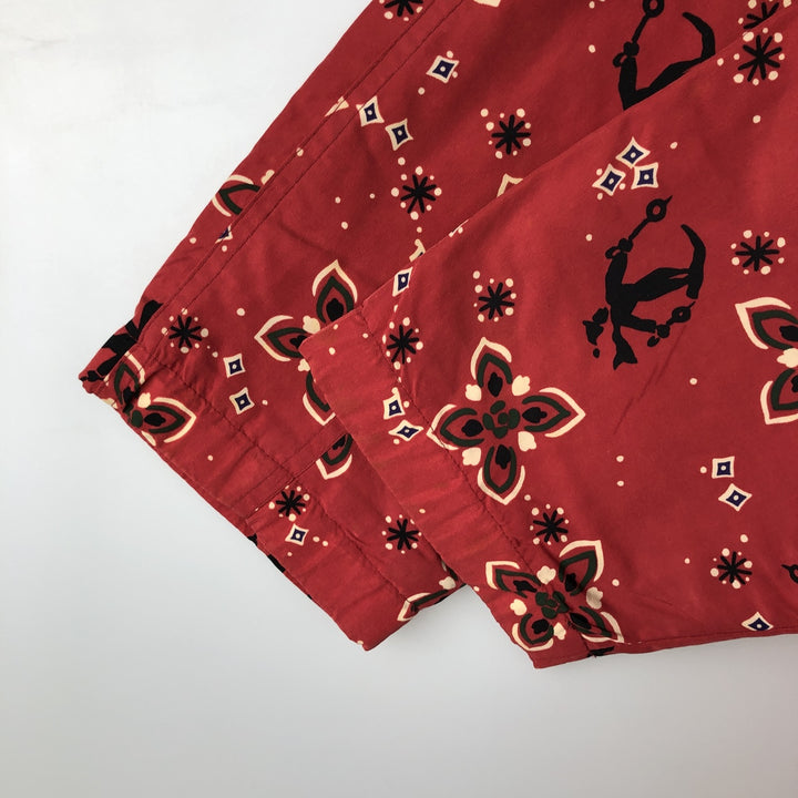 1990'S LLBean All-Over Floral Print Padded Anorak Parka Puffer Jacket, Women's Size Medium, Vintage Nylon red type Vintage Second Hand