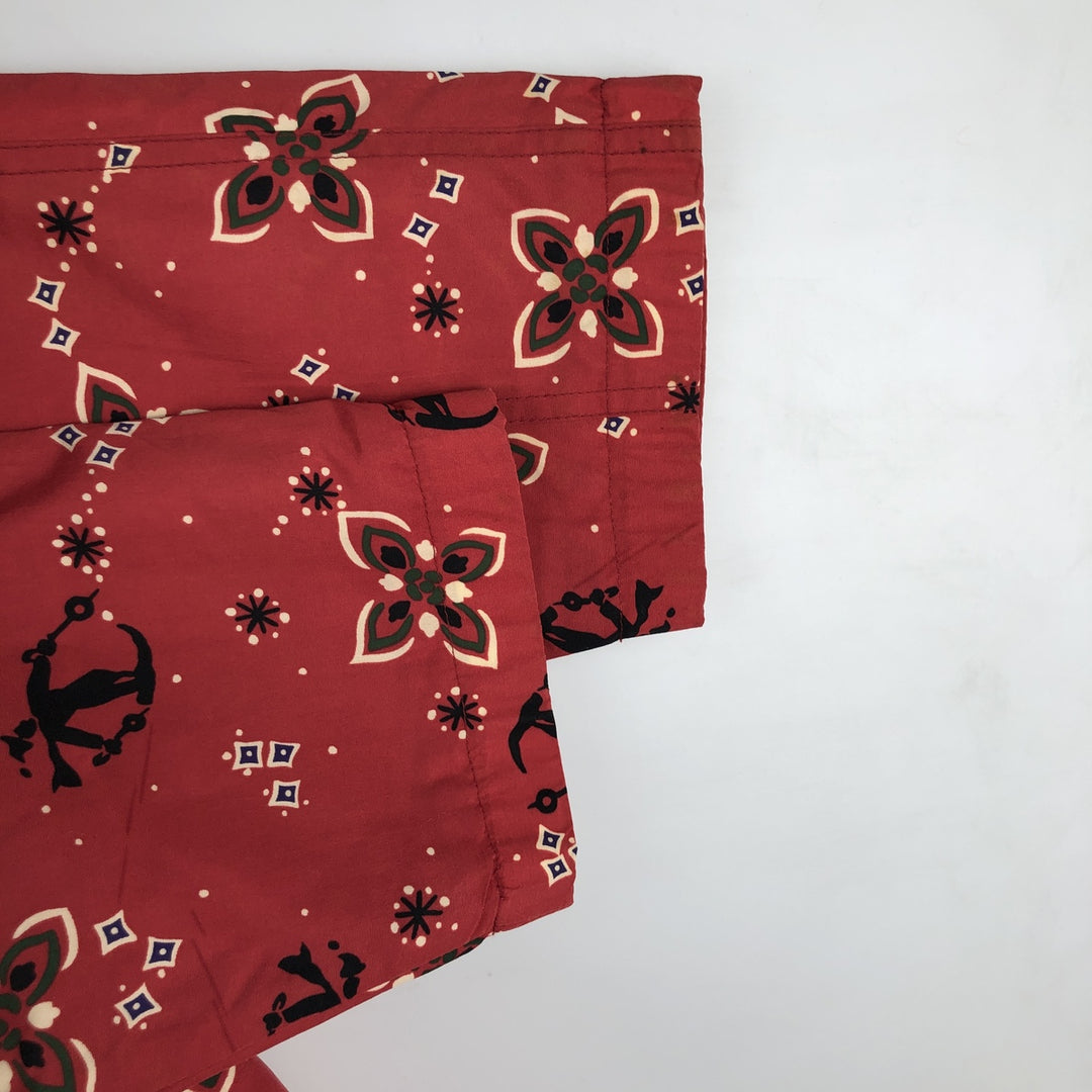 1990'S LLBean All-Over Floral Print Padded Anorak Parka Puffer Jacket, Women's Size Medium, Vintage Nylon red type Vintage Second Hand