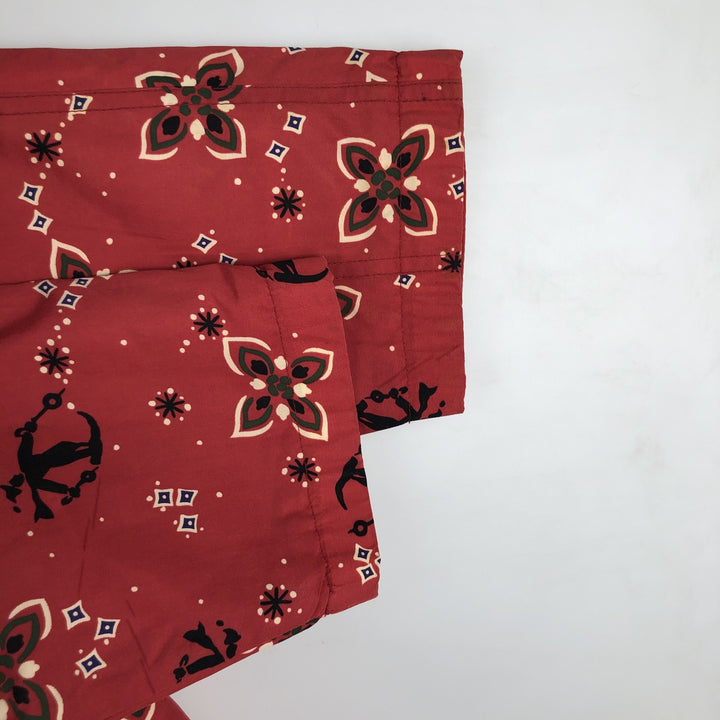 1990'S LLBean All-Over Floral Print Padded Anorak Parka Puffer Jacket, Women's Size Medium, Vintage Nylon red type Vintage Second Hand