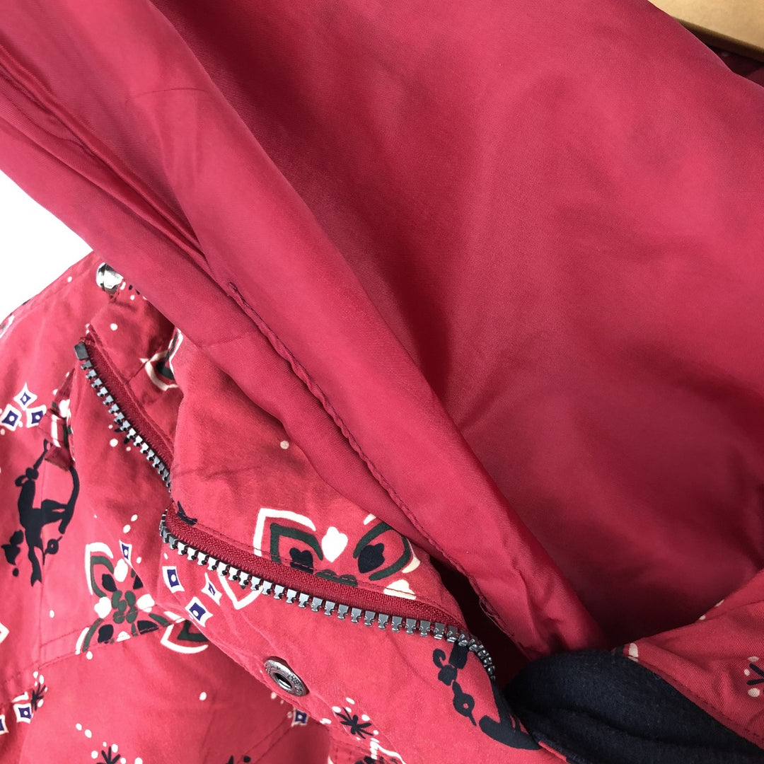 1990'S LLBean All-Over Floral Print Padded Anorak Parka Puffer Jacket, Women's Size Medium, Vintage Nylon red type Vintage Second Hand