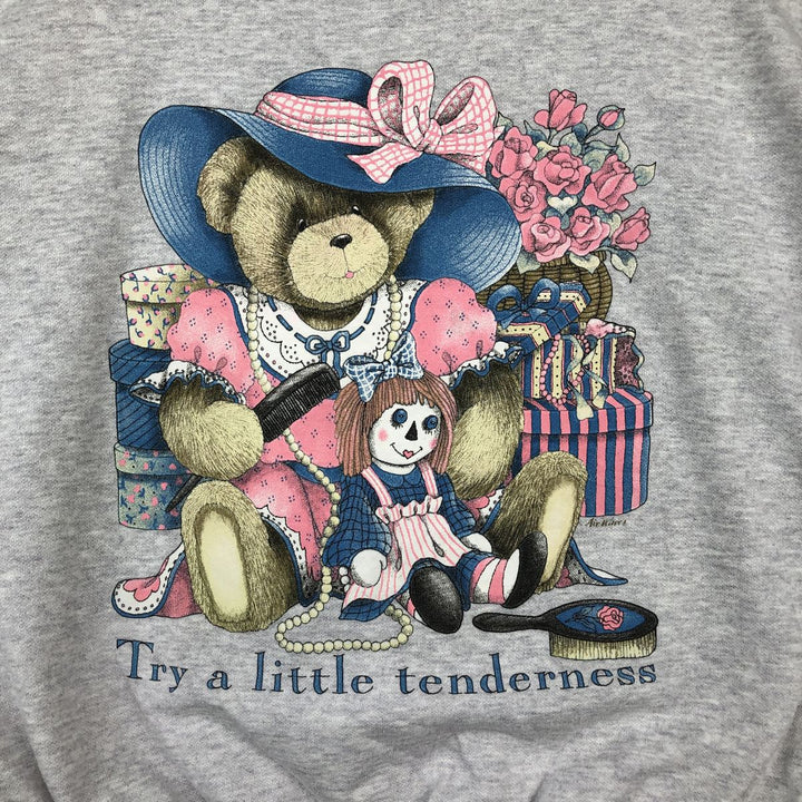 Vintage 90'S TEASE Teddy Bear Pattern Print Sweatshirt, Made in USA, Women's Size XL cotton gray type Vintage Second Hand