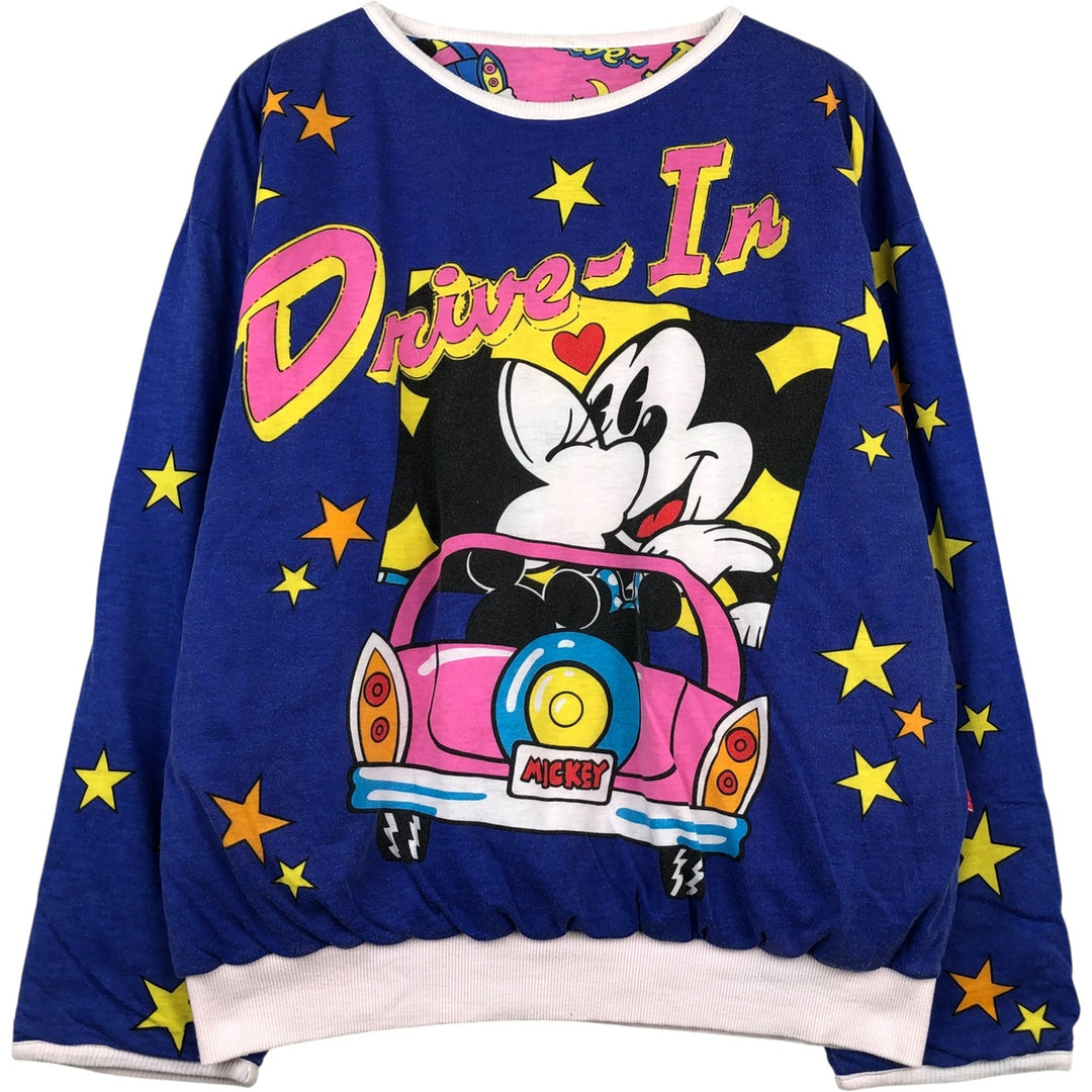 90'S Mickey Mouse and Minnie Mouse padded star print reversible character sweatshirt unclear blue type Vintage Second Hand